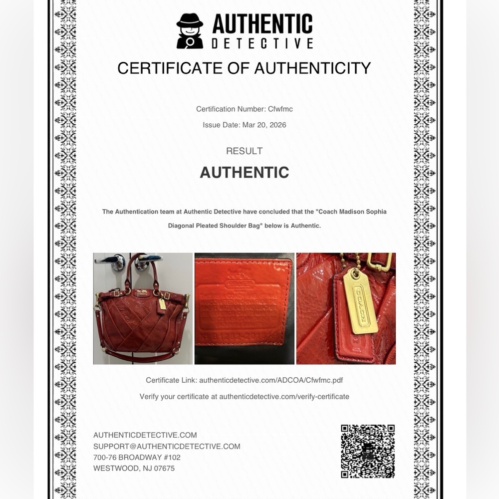 Coach Madison Diagonal Pleated Leather Sophia Satchel - Picture 16 of 16